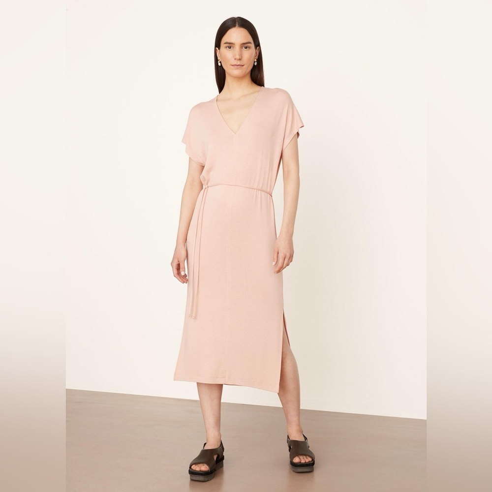 NWT Vince Double V Neck Pullover Sheath Dress Lily Blush Pale Pink Midi